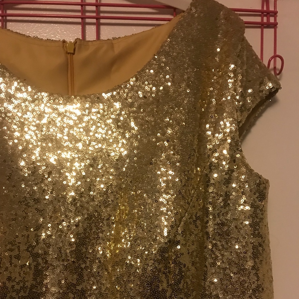 XXL custom gold sequin gown with train